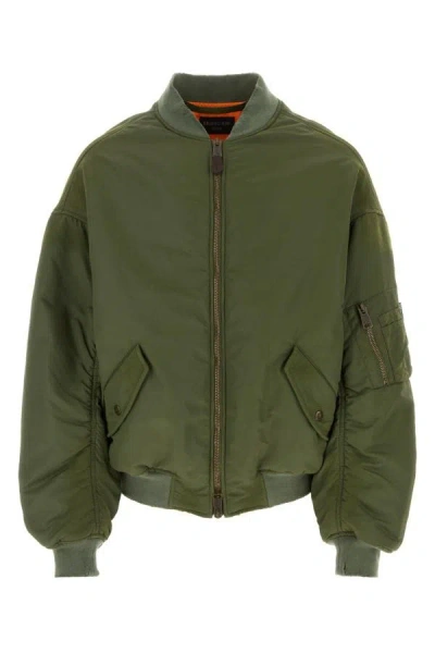 Shop Balenciaga Man Army Green Nylon Padded Bomber Jacket