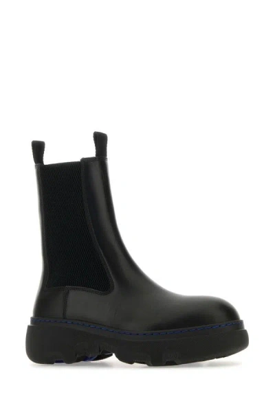 Shop Burberry Woman Black Leather Chelsea Ankle Boots