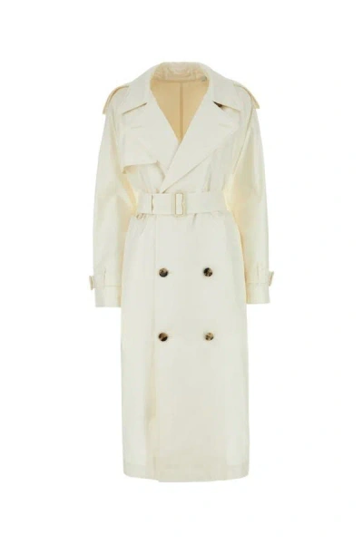 Shop Burberry Woman Ivory Silk Trench Coat In White