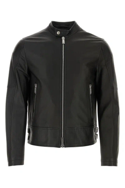 Shop Dsquared2 Dsquared Man Black Leather Biker Jacket