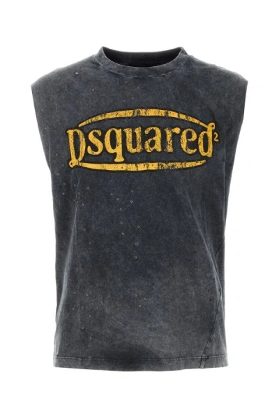 Shop Dsquared2 Dsquared Man Dark Grey Cotton Tank Top In Gray