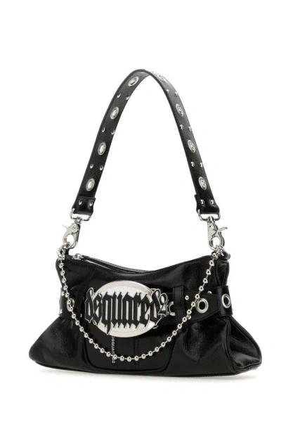 Shop Dsquared2 Dsquared Woman Black Leather Gothic Shoulder Bag