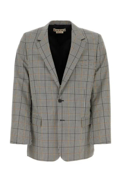 Shop Marni Man Embroidered Wool Blend Blazer In Multicolor