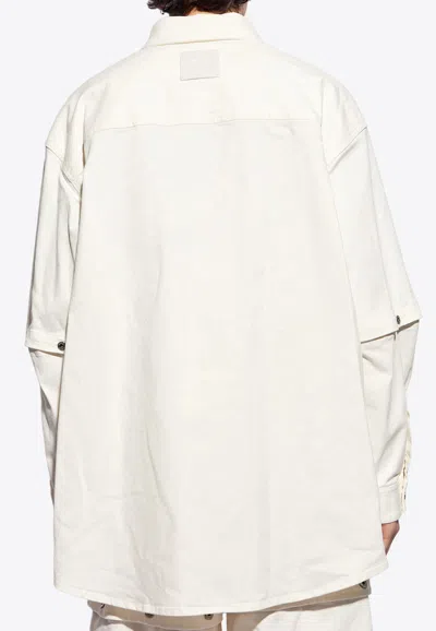 Shop Off-white 90s Logo Patch Denim Overshirt In Cream