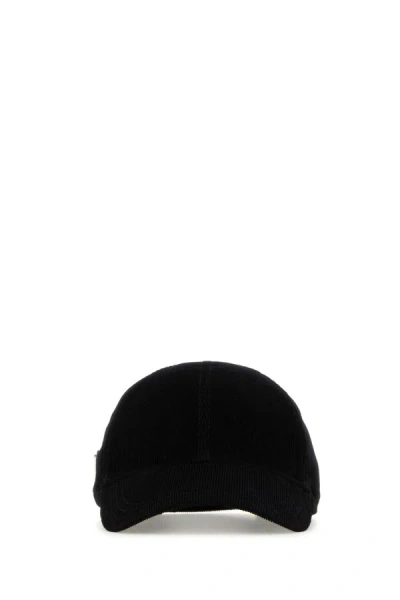 Shop Prada Man Black Corduroy Baseball Cap