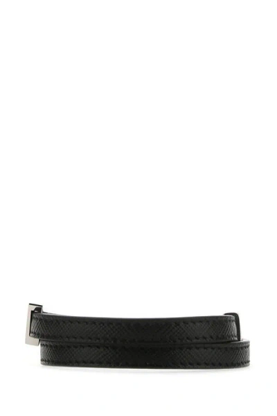 Shop Prada Man Black Leather Bracelet