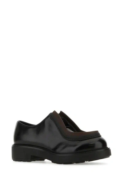 Prada Brushed Leather Lace-up Shoes Lace Up Shoes Black In Black