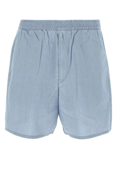 Shop Prada Man Light Blue Cotton Bermuda Shorts