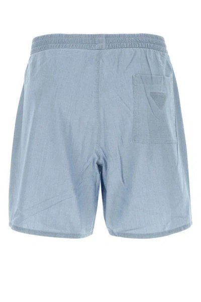 Shop Prada Man Light Blue Cotton Bermuda Shorts