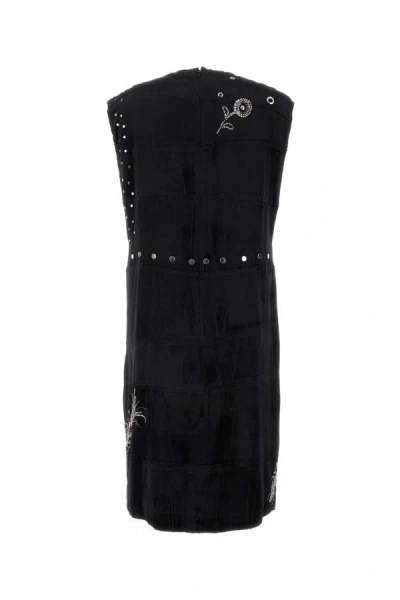 Prada Embroidered Georgette Sleeveless Dress In Black
