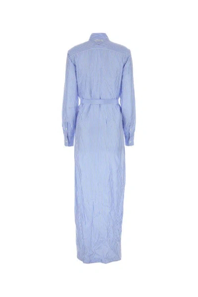 Prada Lapel Long-sleeved Shirt Dress In Multicolor