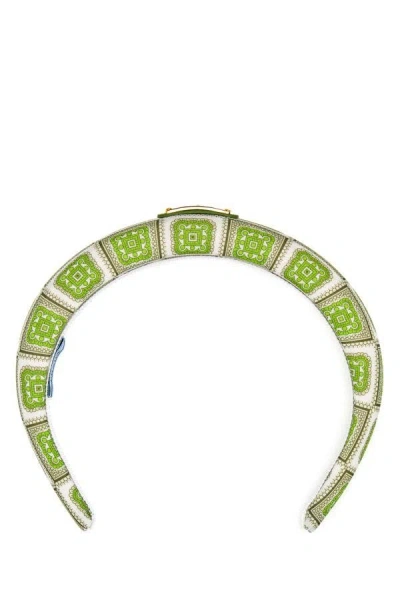 Shop Prada Woman Printed Twill Headband In Multicolor