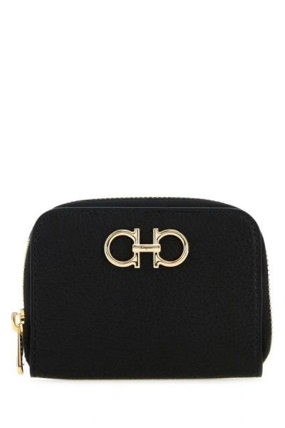 Ferragamo Gancini Zip Cardholder In Calf Leather In Black