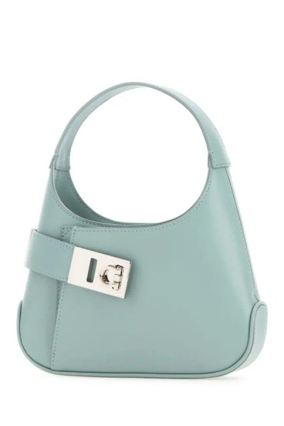 Shop Ferragamo Salvatore  Woman Powder Blue Leather Hobo Mini Handbag