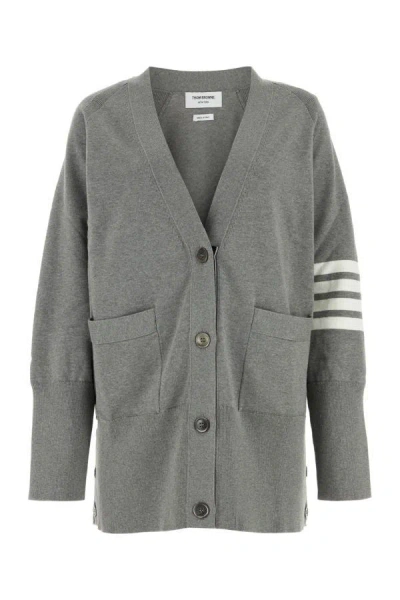 Shop Thom Browne Woman Grey Wool Oversize Cardigan In Gray