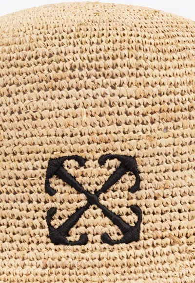 Shop Off-white Arrows Embroidered Raffia Bucket Hat In Beige