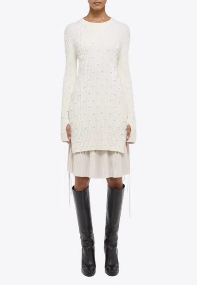 Shop Helmut Lang Bead Embroidered Sweater Dress In Ivory
