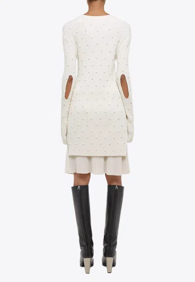 Shop Helmut Lang Bead Embroidered Sweater Dress In Ivory