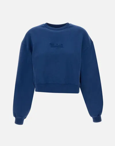 Woolrich Crewneck Pure Cotton Sweatshirt With Embroidered Logo In Blue