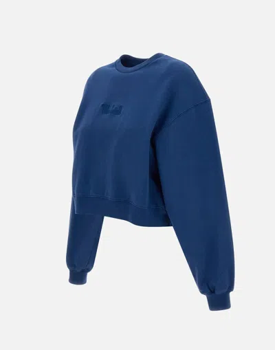 Woolrich Crewneck Pure Cotton Sweatshirt With Embroidered Logo In Blue
