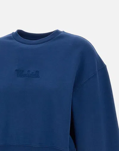 Woolrich Crewneck Pure Cotton Sweatshirt With Embroidered Logo In Blue