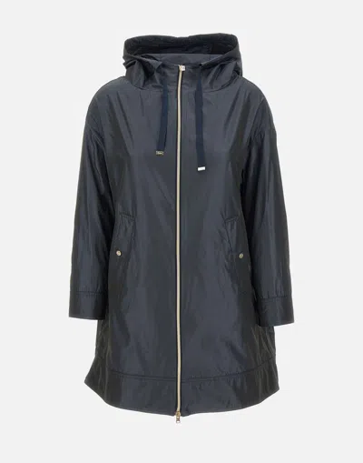 Herno Navy Blue Parka With Iridescent Effect And Slouchy Drawstring Hood In Blue