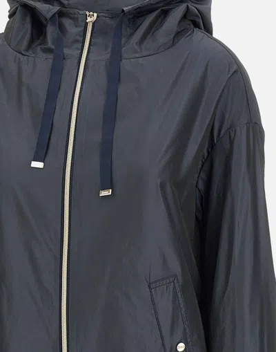 Herno Navy Blue Parka With Iridescent Effect And Slouchy Drawstring Hood In Blue