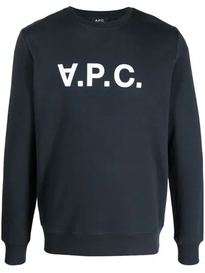 Apc A.p.c. Cotton Sweatshirt With Bold Logo Design And Comfortable Fit In Blue