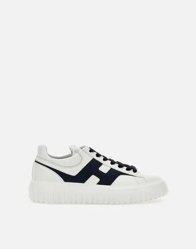 Shop Hogan H-stripes White Leather Sneakers With Black Details