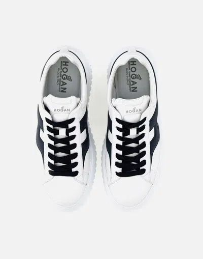 Shop Hogan H-stripes White Leather Sneakers With Black Details