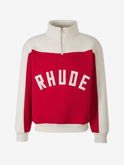 Shop Rhude Printed Cotton Sweatshirt In High Collar With Zipper