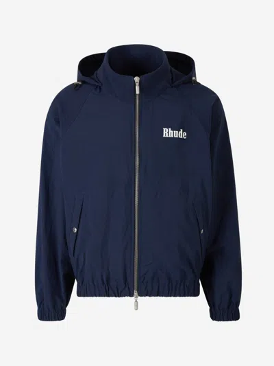 Rhude Nylon Jacket With Hood And 2-pockets In Logo Printed On The Front And Back