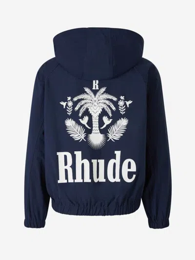Rhude Nylon Jacket With Hood And 2-pockets In Logo Printed On The Front And Back