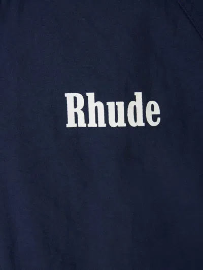 Rhude Nylon Jacket With Hood And 2-pockets In Logo Printed On The Front And Back