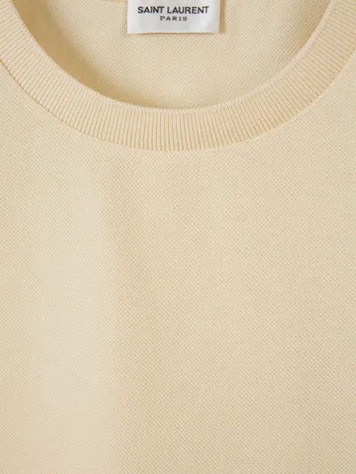 Shop Saint Laurent Piquet Logo T-shirt In Cream