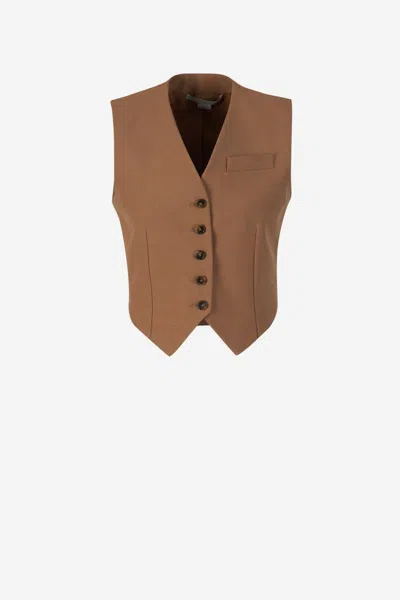 Shop Stella Mccartney Cropped Wool Vest In Brown