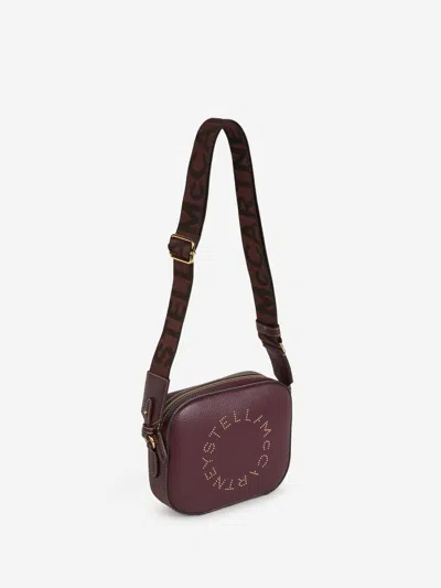Shop Stella Mccartney Mini Logo Crossbody Bag In Burgundy