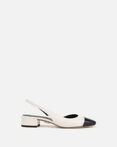 Shop Veronica Beard Cecile Leather Cap-toe Slingback White Navy In White/navy