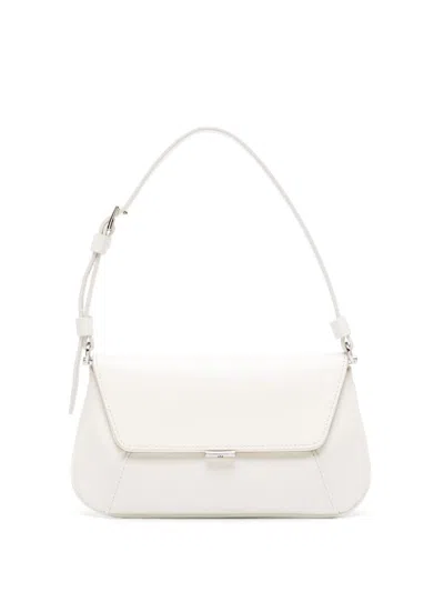 Amina Muaddi Women Black Leather Ami Shoulder Bag In White