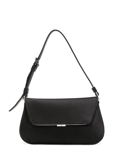 Amina Muaddi Leather Handbag With Curved Base And Reptile Motif Embossing In Black
