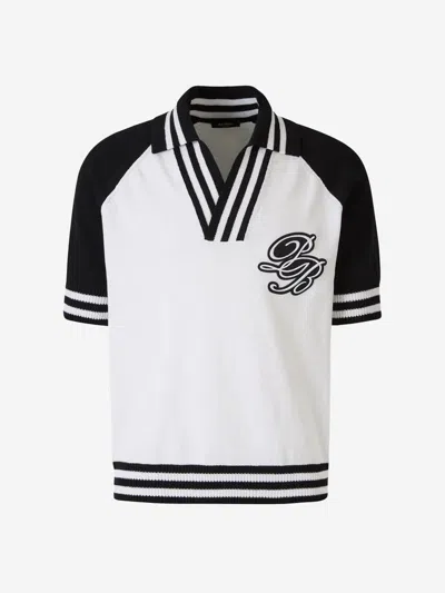 Shop Balmain Collage Baseball Knitted Polo In Contrasting Striped Collar, Cuffs And Hem