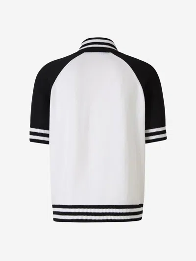 Shop Balmain Collage Baseball Knitted Polo In Contrasting Striped Collar, Cuffs And Hem