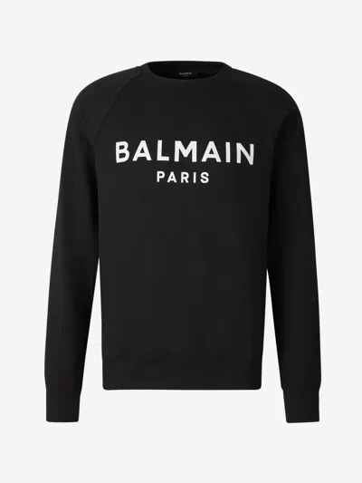 Shop Balmain Cotton Logo Sweatshirt In Logo Printed On The Front