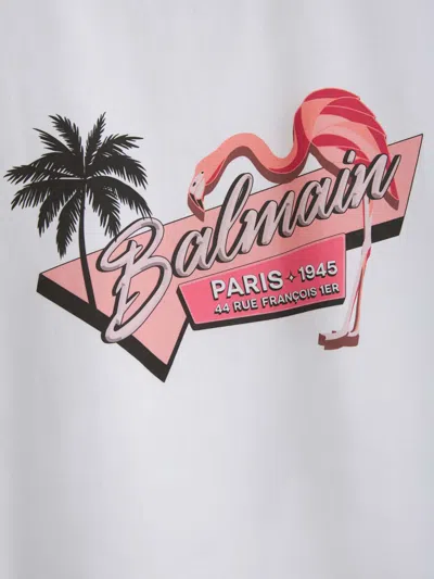 Shop Balmain Flamenco Print T-shirt In Pink Flamingo Print Motif