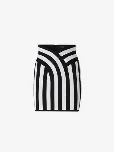 Shop Balmain Striped Mini Skirt In V-neckline Waist
