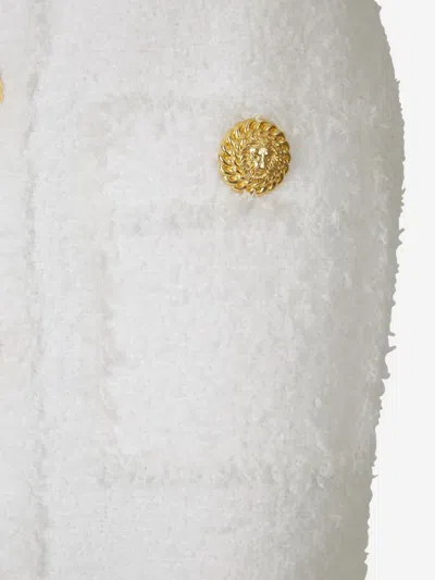 Shop Balmain Textured Mini Skirt In Extra Large Gold Button Detail