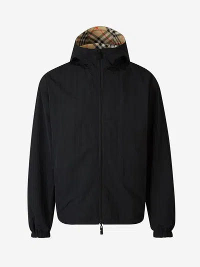 Shop Burberry Logo Tartan Jacket In Integrated And Adjustable Hood