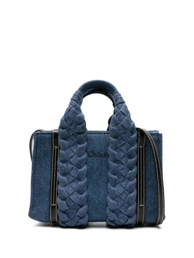 Shop Chloé Woody Denim Mini Bag In Blue