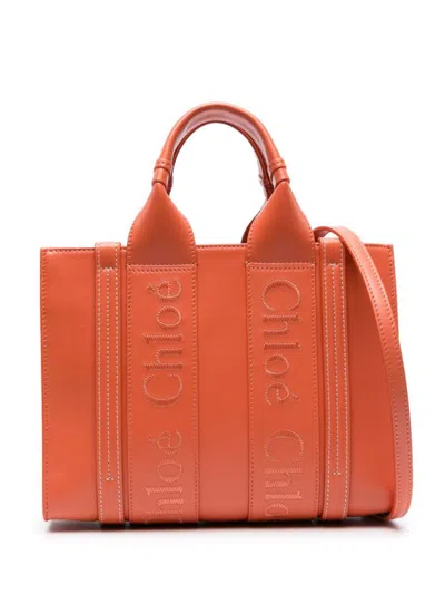 Shop Chloé Woody Small Leather Tote In Leather Brown