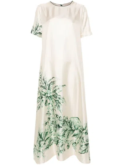 Shop F.r.s. - For Restless Sleepers Silk Printed Long Dress In Green